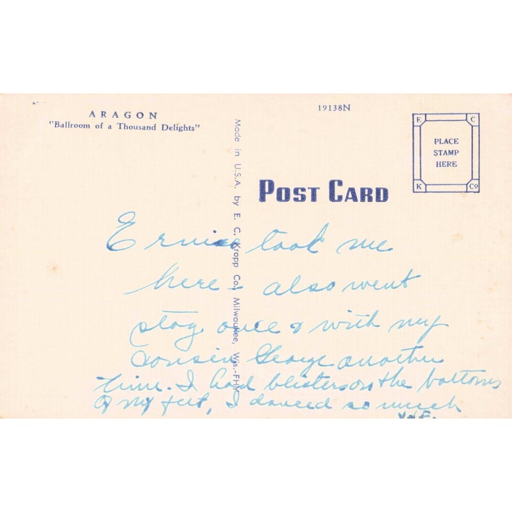 Chicago Illinois IL Aragon Ballroom Linen Postcard EC Kropp Lawrence Broadway VG - Picture 2 of 2